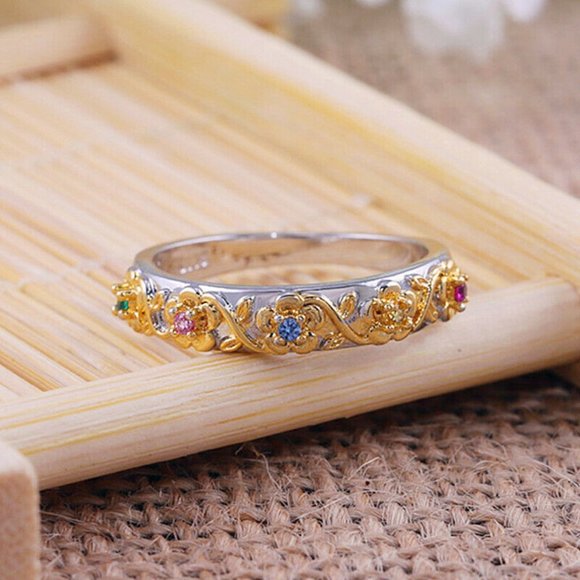 925 Silver Multi Color Stone Flower Ring - Picture 3 of 4